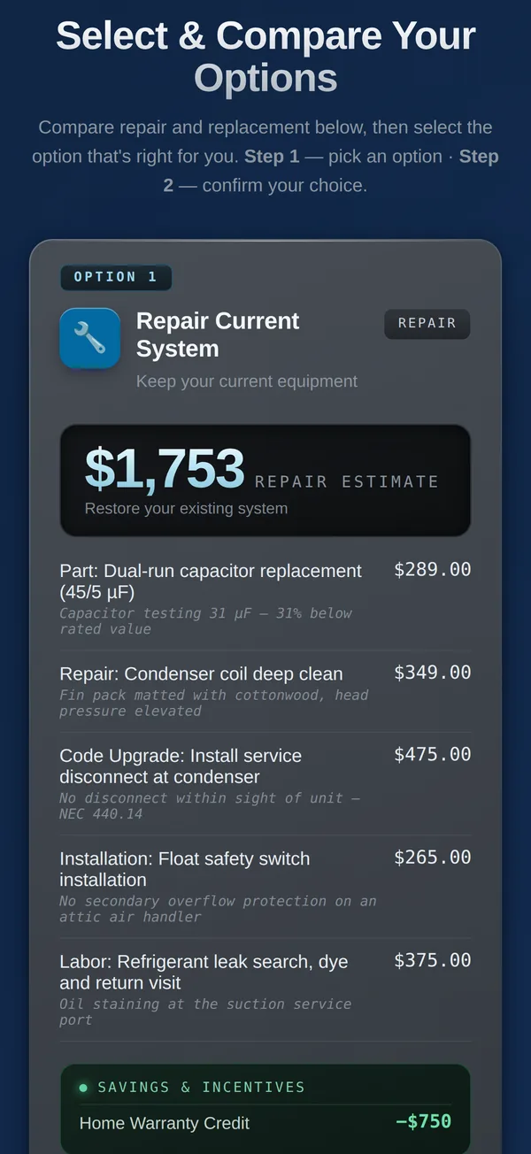 Customer compares options