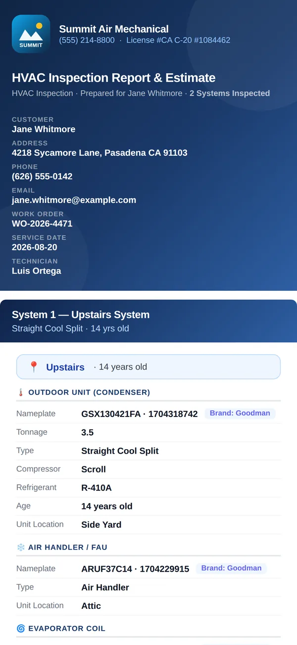 The same report opened on the customer's phone